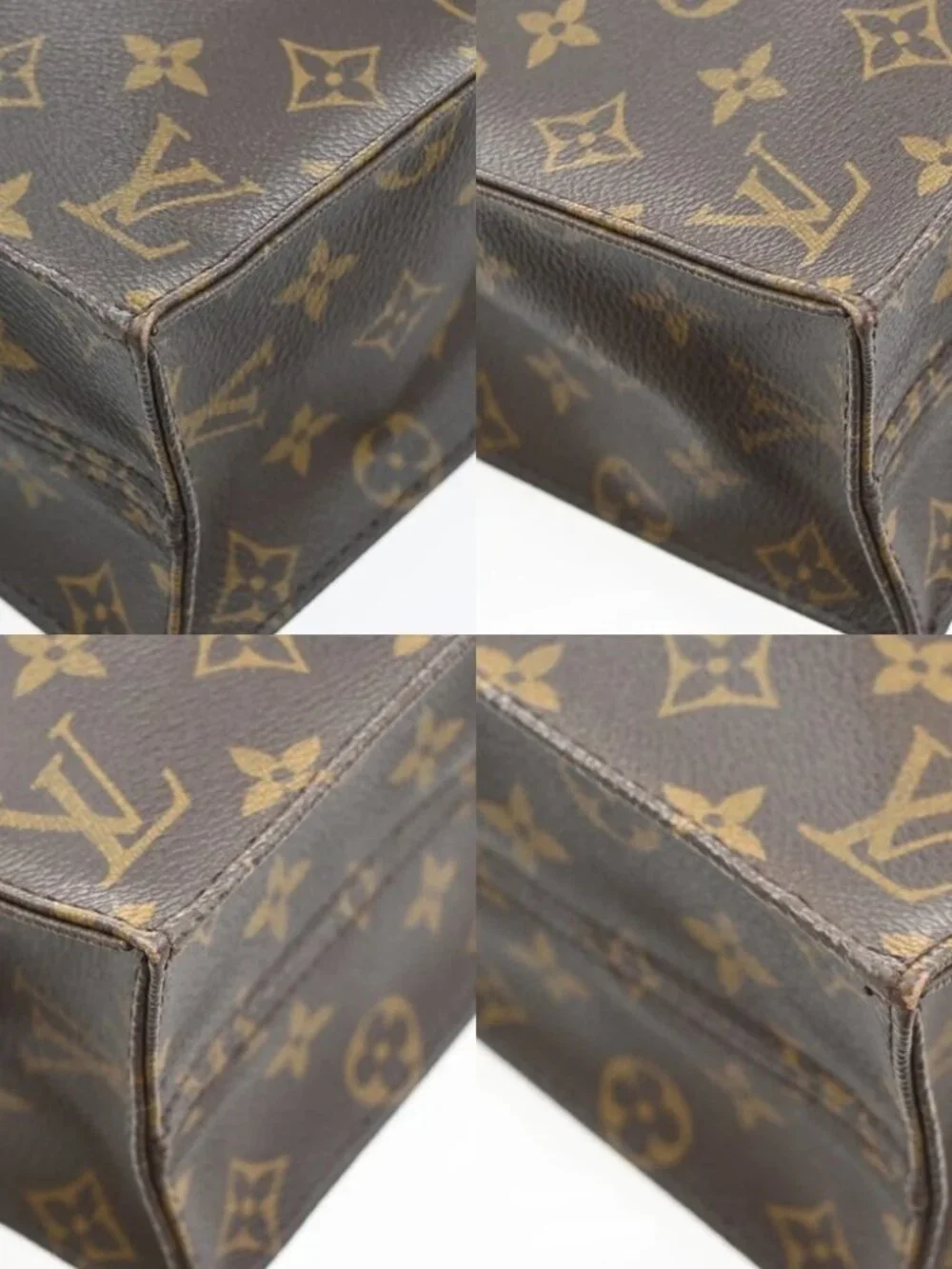LOUIS VUITTON Logo Sac Plat Hand Tote Bag Monogram Leather Brown